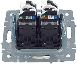 розетка компьютерная двойная RJ45 кат.5E IEK РК10-2-БрЖ Brite - вид с тыльной стороны