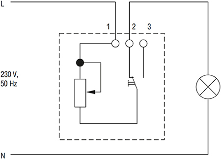 светорегулятор поворотно-нажимной IEK Brite - схема электрическая