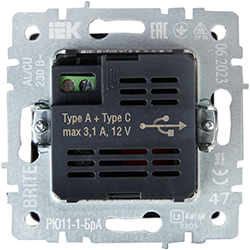 розетка двойная USB A+С IEK РЮ11-1-БрА Brite - вид с тыльной стороны