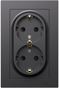 розетка 2-местная Systeme Electric AtlasDesign, з/к, шторки, базальт - внешний вид