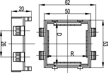 каркас DKC F0000L под 2 модуля - размеры