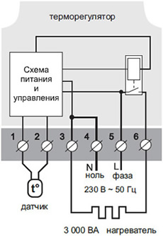 терморегулятор Terneo SX для теплого пола - схема подключения